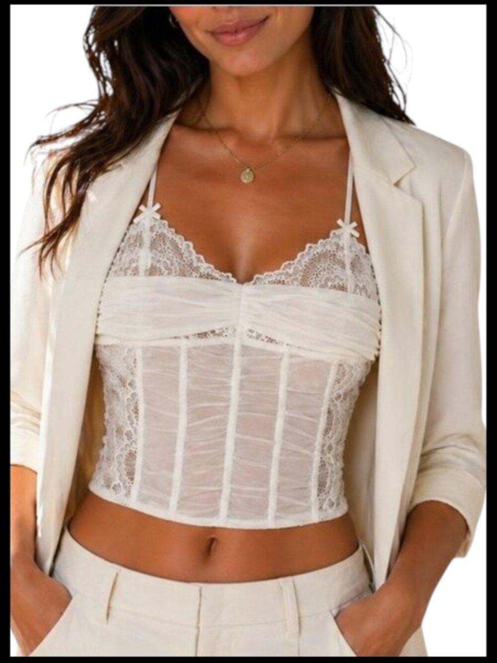 I.AM.GIA Cami Top White Lace Corset Ruched XL